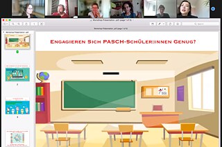 Teilnehmerin überträgt ihre Powerpoint-Präsentation innerhalb einer Zoom-Konferenz