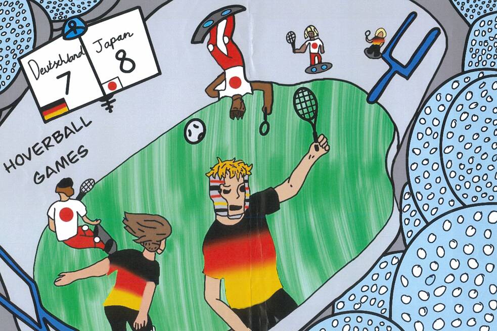 Beitrag Australien, Zeichnung eines Spiels zwischen Deutschland und Japan