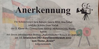 Teilnahmebestätigung Kurzfilmwettbewerb