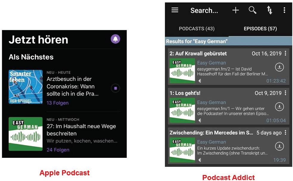 Screenshot der Podcasts