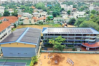 Gebäude des Musaeus College als Luftansicht