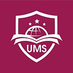 ULIS Middle School (UMS), Logo Weißes Logo auf rotem Grund, Motiv: Weltkugel, aufgeschlagenes Buch und drei Sterne