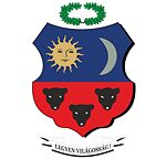 Colegiul Naţional Székely Mikó Sfântu Gheorghe, Logo Rot-blaues Logo mit Sonne, Mond, drei Bären und grünem Kranz