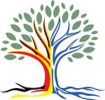 Neue Schule Athen, Logo Illustration eines Baumes in deutschen und griechischen Farben