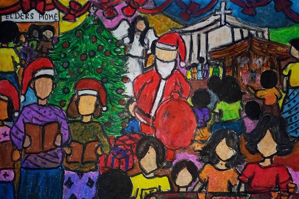 Buntes, farbenfrohes Weihnachtsmarktbild