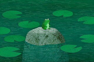 Grafik: Ein Frosch auf einem Stein in einem Seerosenteich