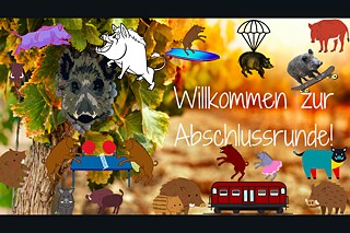 Eine Zeichnung mit vielen Wildschweinen