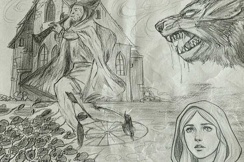 S/W Zeichnung mit Märchenfiguren