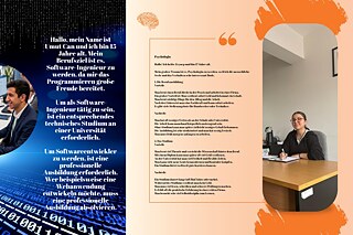 Collage von zwei Schülern, in der sie die Vor- und Nachteile von Ausbildung oder Studium abwägen