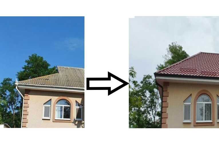 Das Dach, vor und danach
