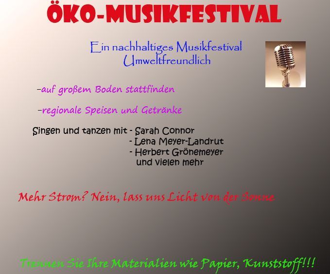 Plakat mit vielen guten Ideen für ein nachhaltiges Musikfestival