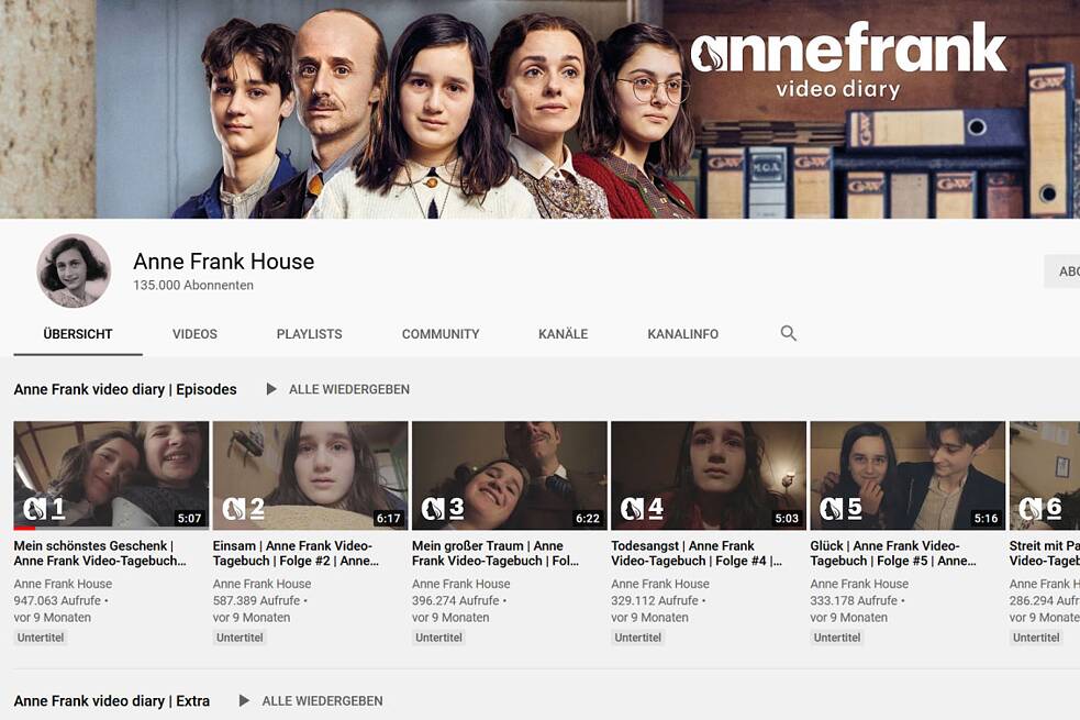 Das Anne Frank Videotagebuch ist auf der Youtube-Seite des Anne Frank Hauses veröffentlicht.