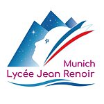 Logo mit Schulnamen, den französischen Nationalfarben, einem Gesicht und einem Sternenhimmel