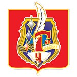 Logo der Schule mit einer Feder auf rotem Grund