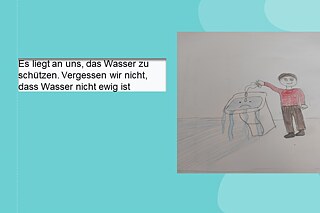 Zeichnung eines Menschen neben einem Waschbecken