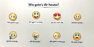 Zurück in der Heimat – PASCH-Lehrkräfte berichten (3) © privat Plakat mit der Überschrift "Wie geht es dir heute?" und darunter verschiedenen Emojis