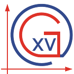 Blau-rotes Logo mit rotem Graphen und blauem Kreis