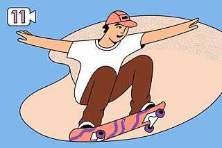 Illustration von einem Jugendlichen auf einem Skateboard.