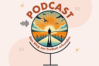 Podcast Logo auf dem steht: „Den Weg zur Freiheit erkunden.“