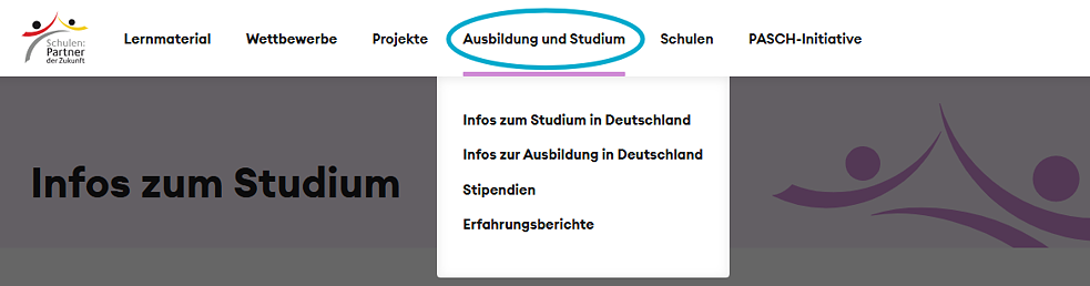 Ausbildung und Studium-Menüpunkt
