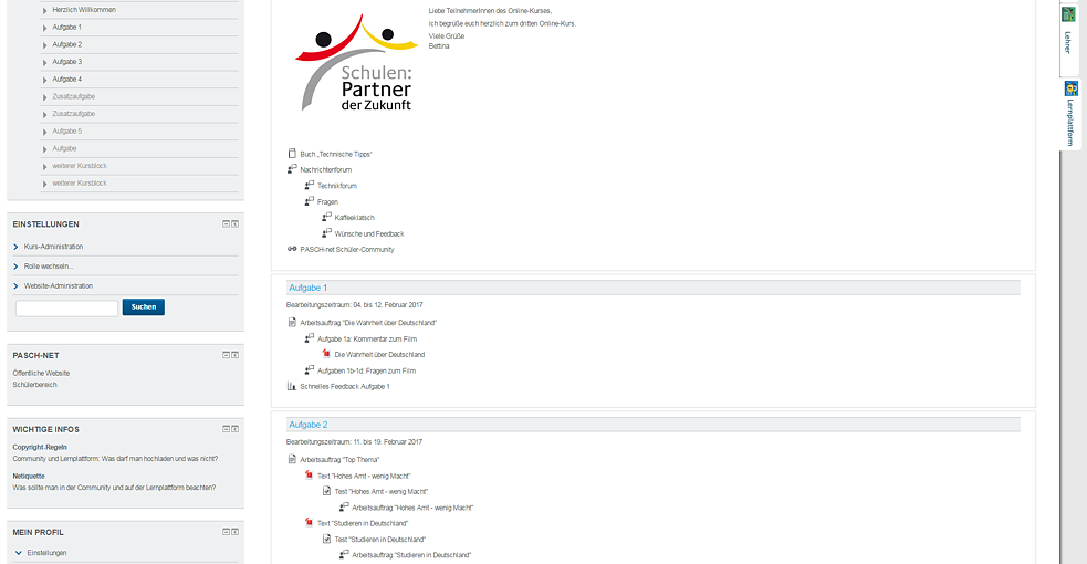 Screenshot Kursraum PASCH-Lernplattform