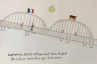 Zeichnung von Eloise aus Frankreich zum Thema "Brücken werden zu Mauern"