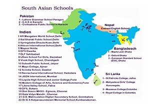 Übersicht der South Asian Schools mit Länderkarte